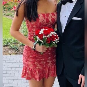 Red lace mini dress, worn once, in perfect condition